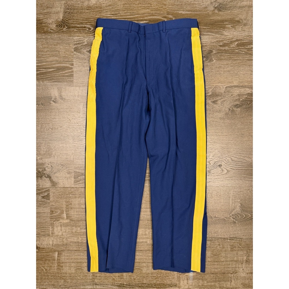 US Army Dress Blue Trousers NCO Braided Yellow‎ Stripe Pants 37L Wool Bowden